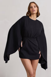 Black Backless Skort Playsuit With Cape